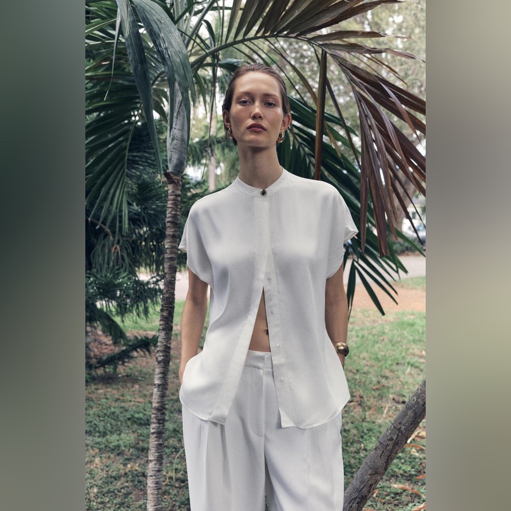 Zara White Blouse with Gold Button